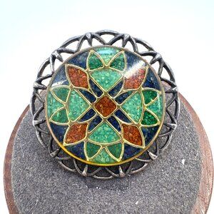 Carolyn Pollack Sterling Silver 925 Multi Stone Mosaic Pendant 1" Length